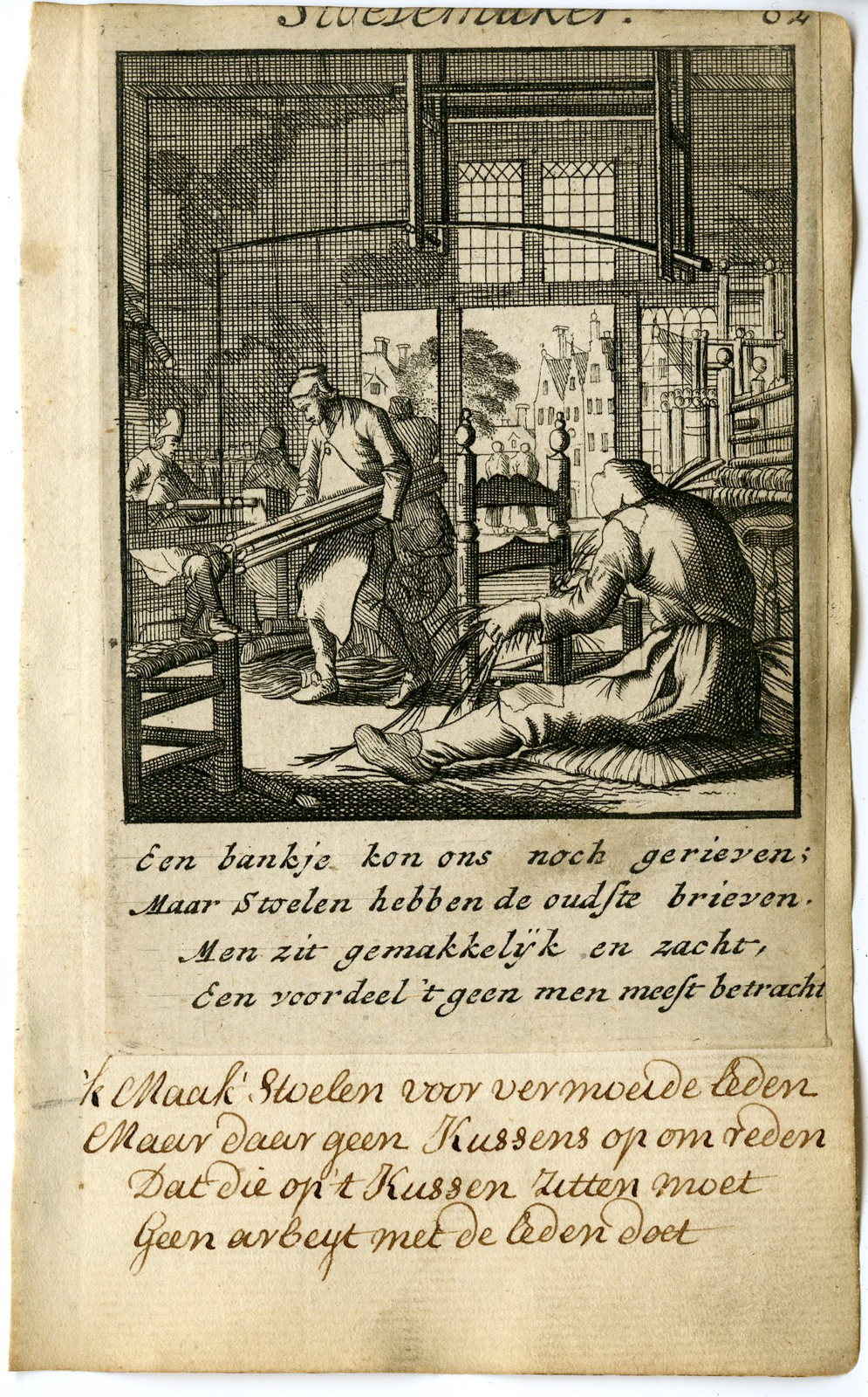 , Antique Print-PROFESSION-STOELEMAKER-CHAIR MAKER-Luyken-1720, Pictura Antique Prints
