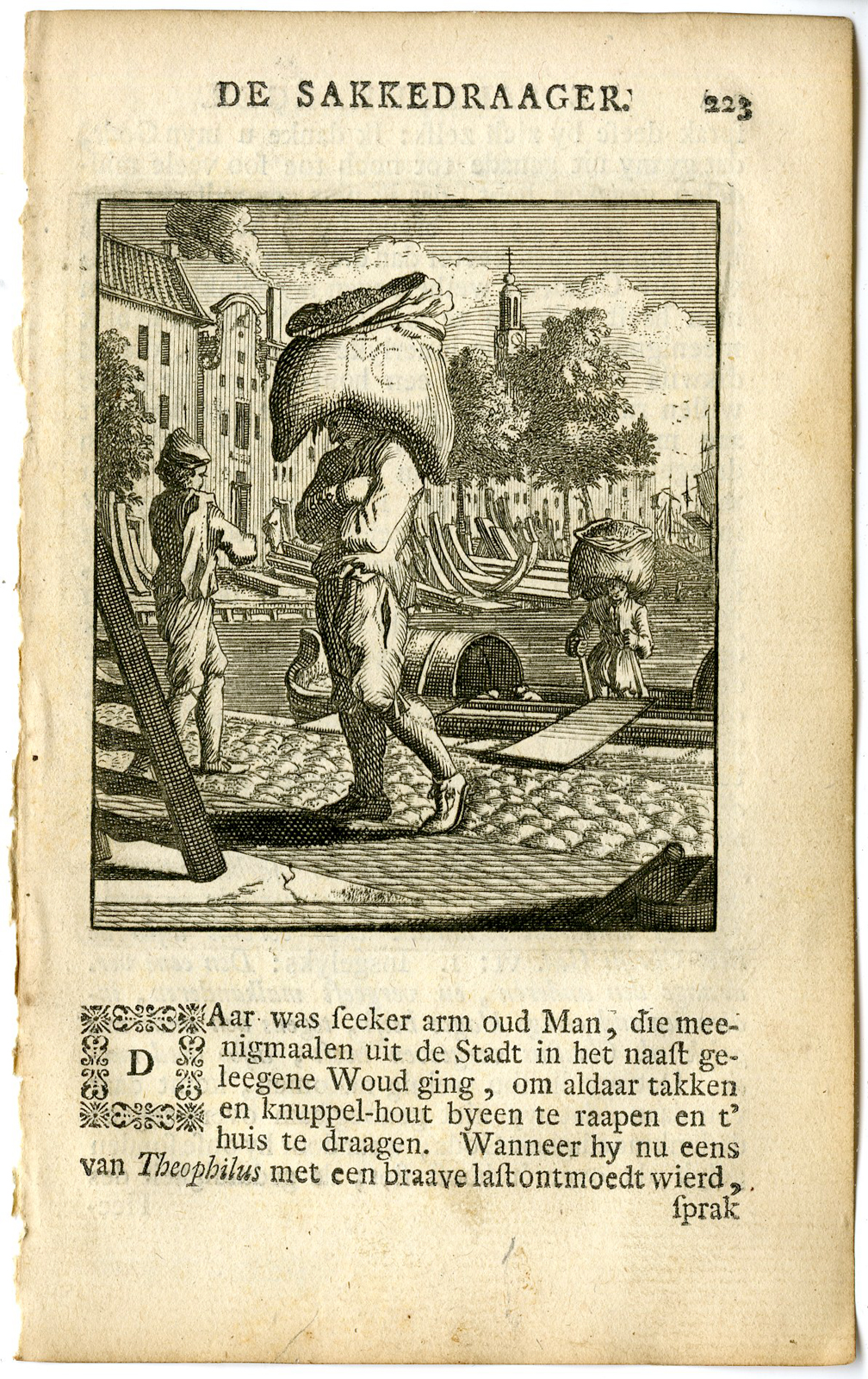 , Antique Print-PROFESSION-SAKKEDRAAGER-BAG CARRIER-Luyken-c.1700, Pictura Antique Prints