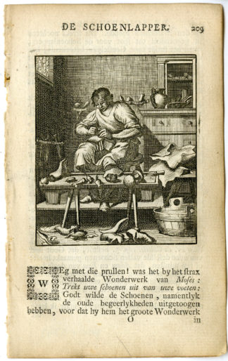 Antique Print-PROFESSION-SCHOENLAPPER-COBBLER-Luyken-c.1700