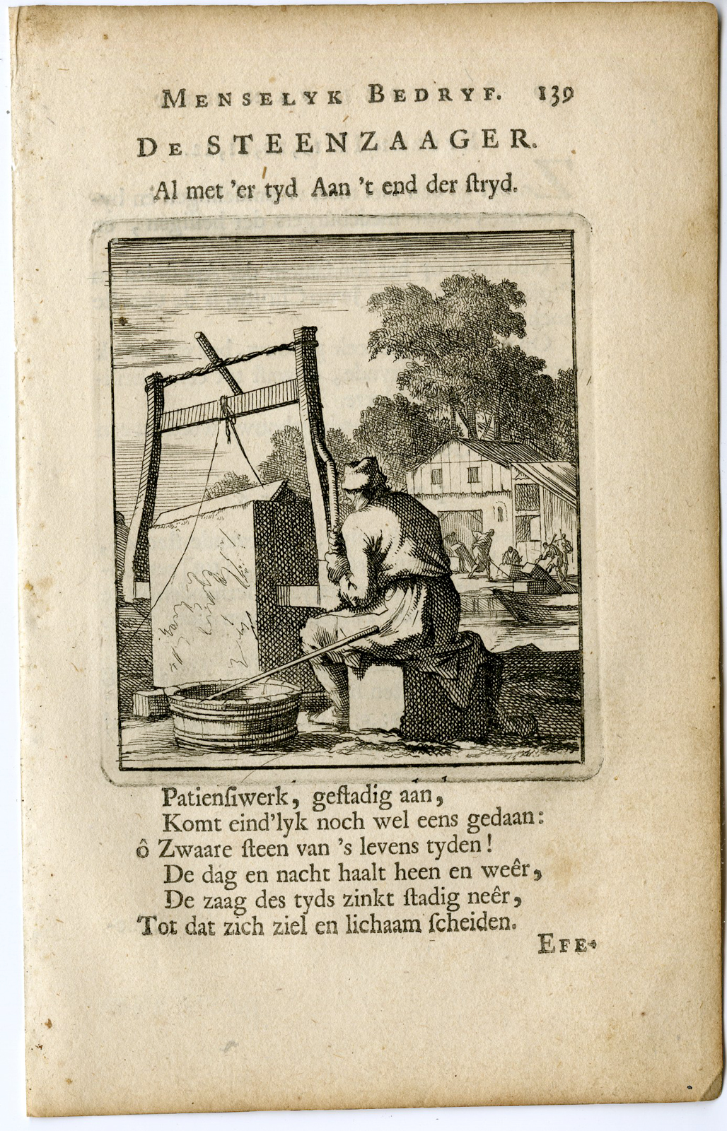 , Antique Print-PROFESSION-STEENZAGER-STONE SAWER-Luyken-c.1700, Pictura Antique Prints