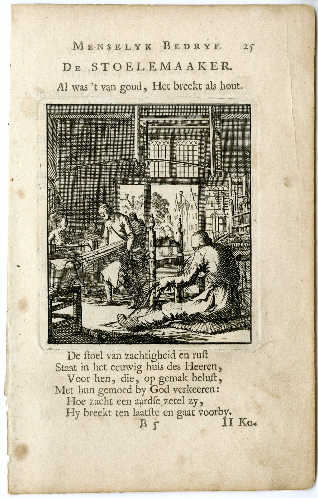 , Antique Print-PROFESSION-STOELMAAKER-CHAIR MAKER-Luyken-c.1700, Pictura Antique Prints