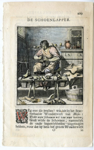 Antique Print-PROFESSION-SCHOENLAPPER-COBBLER-Luyken-c.1700