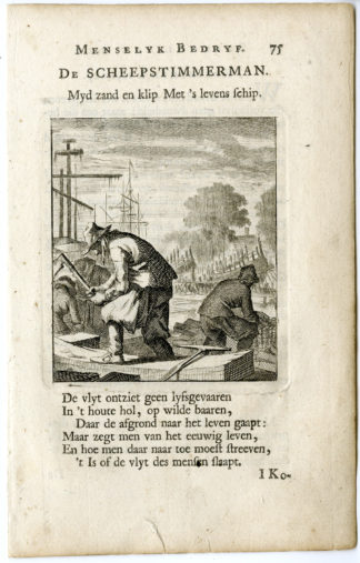 Antique Print-PROFESSION-SCHEEPSTIMMERMAN-SHIP CARPENTER-Luyken-c.1700