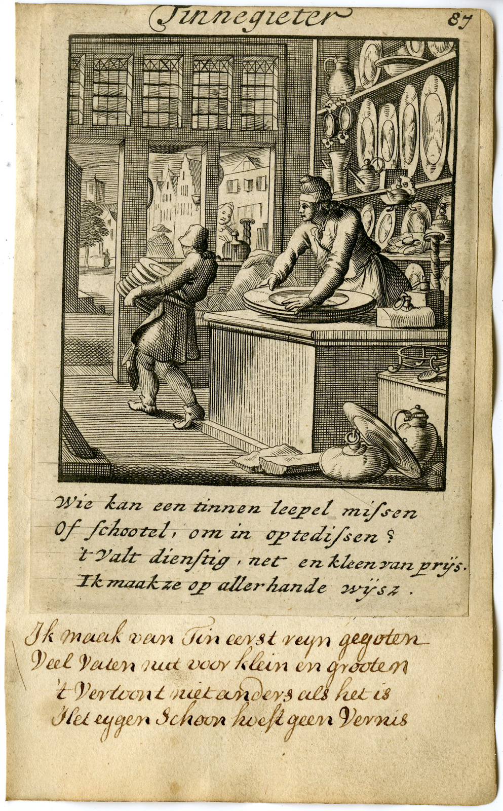 , Antique Print-PROFESSION-TINNEGIETER-TIN CAN MAKER-Luyken-1720, Pictura Antique Prints