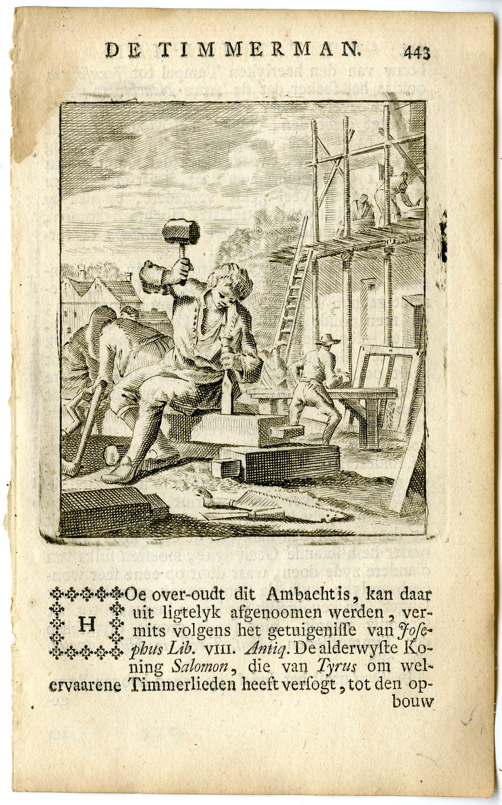 , Antique Print-PROFESSION-TIMMERMAN-CARPENTER-Luyken-c.1700, Pictura Antique Prints