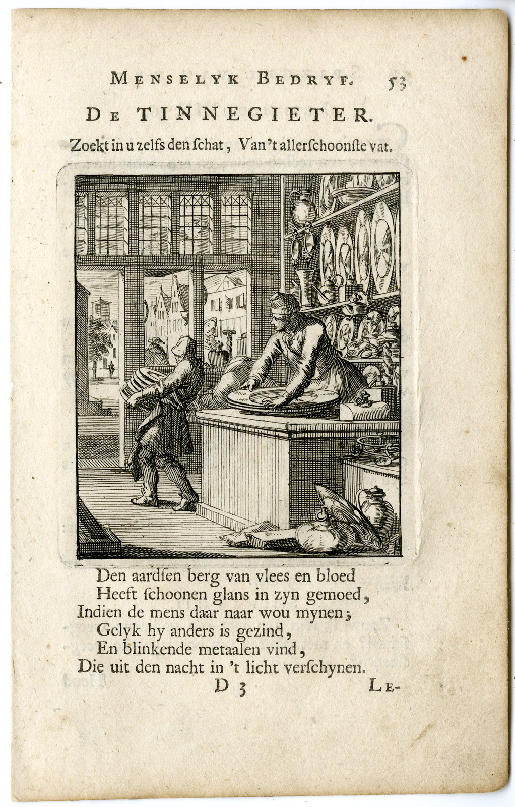 , Antique Print-PROFESSION-TINNEGIETER-TIN CAN MAKER-Luyken-c.1700, Pictura Antique Prints