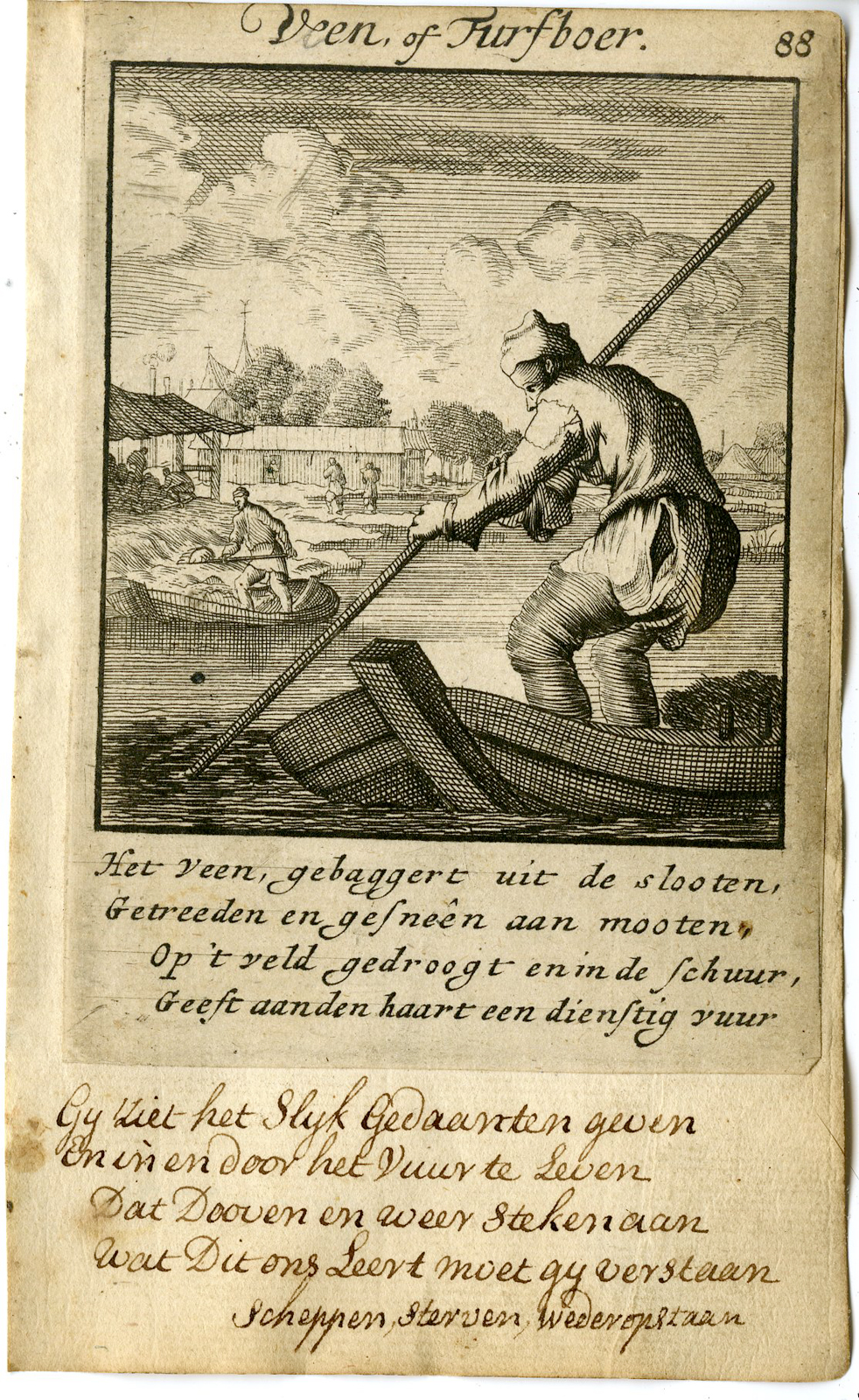 , Antique Print-PROFESSION-VEEN OF TURFBOER-PEAT CUTTER-TURF-Luyken-1720, Pictura Antique Prints