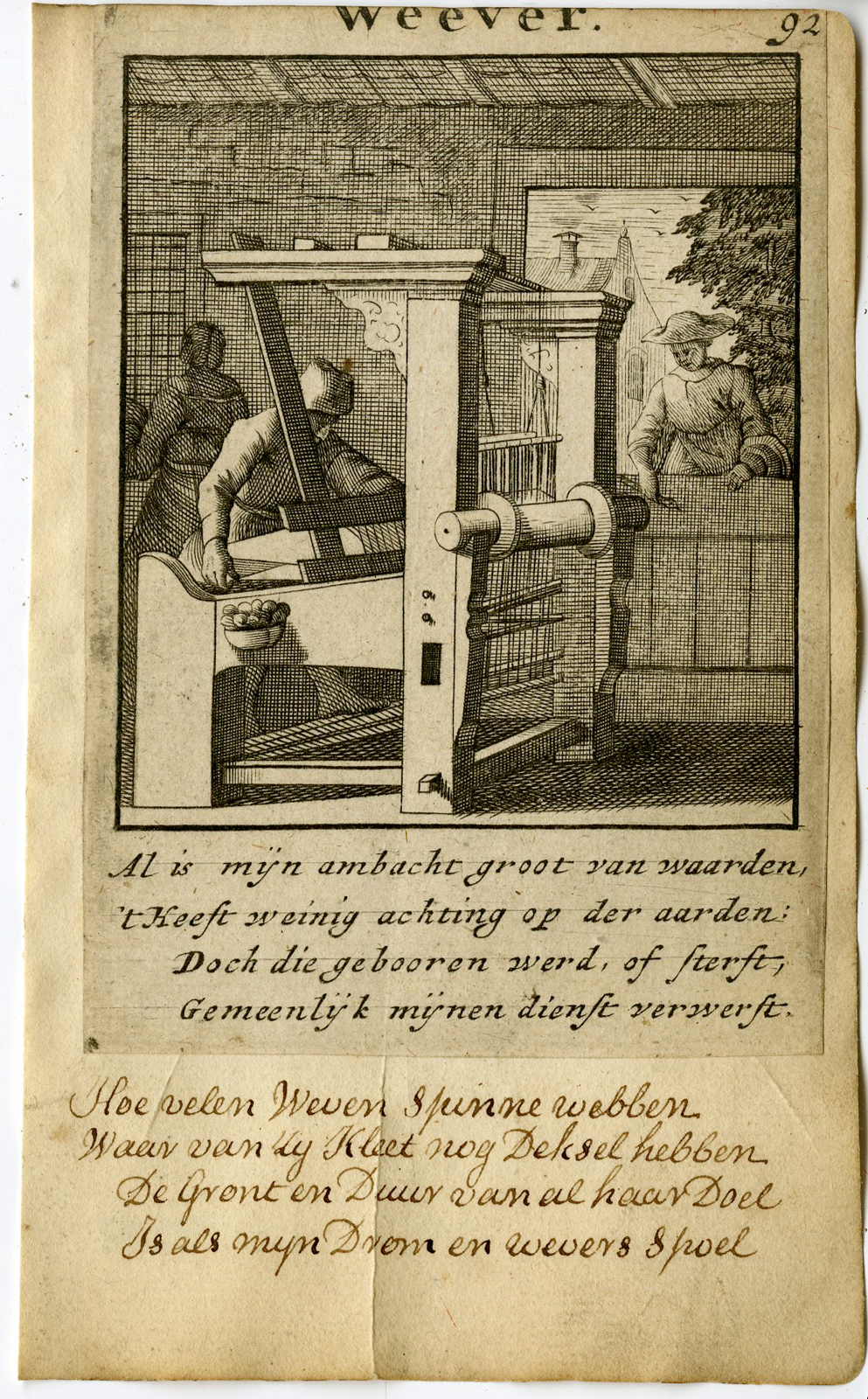 , Antique Print-PROFESSION-WEEVER-WEAVER-Luyken-1720, Pictura Antique Prints