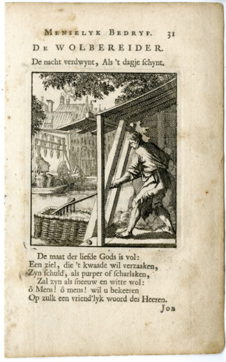 Antique Print-PROFESSION-WOLBEREIDER-WOOL MAKER-Luyken-c.1700