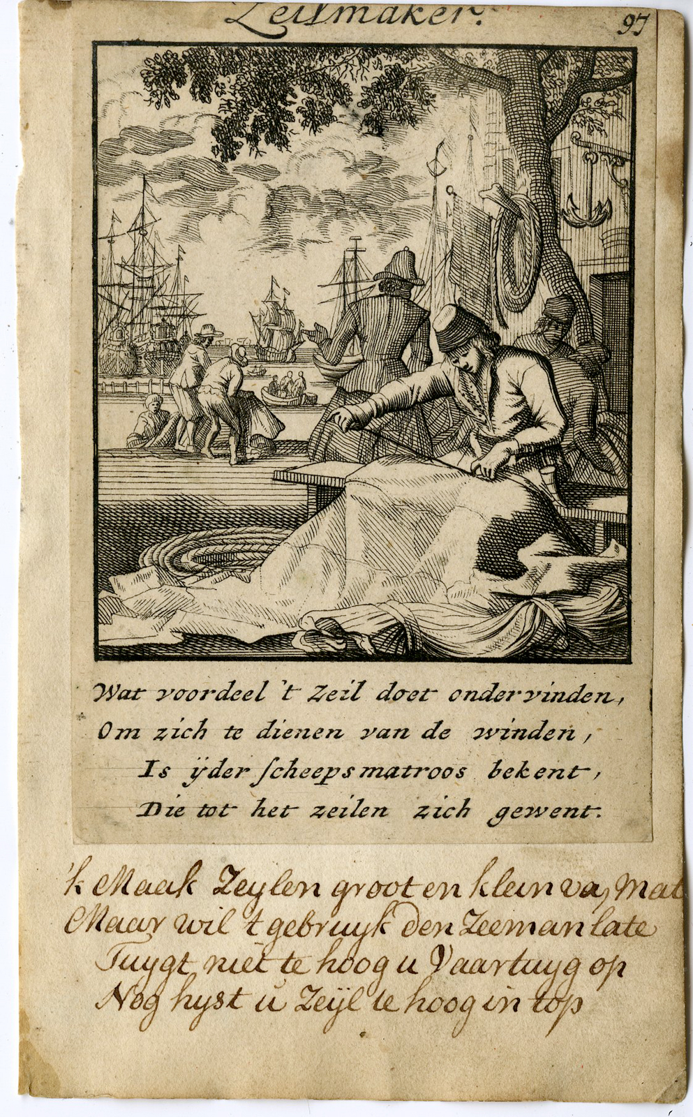 , Antique Print-PROFESSION-ZEILMAKER-SAIL MAKER-Luyken-1720, Pictura Antique Prints