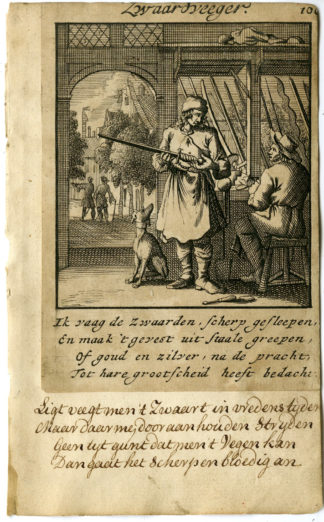 Antique Print-PROFESSION-ZWAARDVEEGER-SWORD SHARPENER-Luyken-1720
