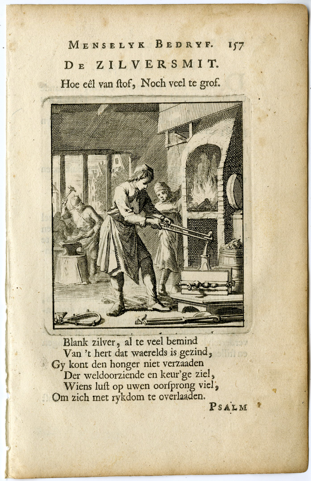 , Antique Print-PROFESSION-ZILVERSMIT-SILVERSMITH-Luyken-c.1700, Pictura Antique Prints
