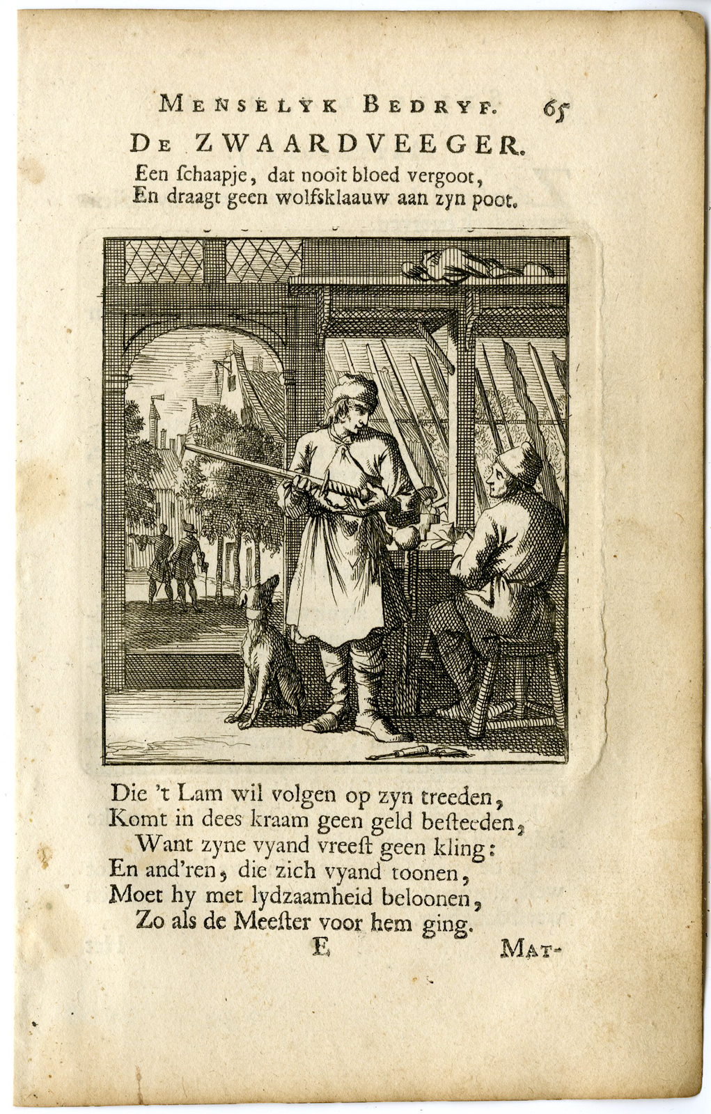 , Antique Print-PROFESSION-ZWAADVEEGER-SWORD MAKER-Luyken-c.1700, Pictura Antique Prints