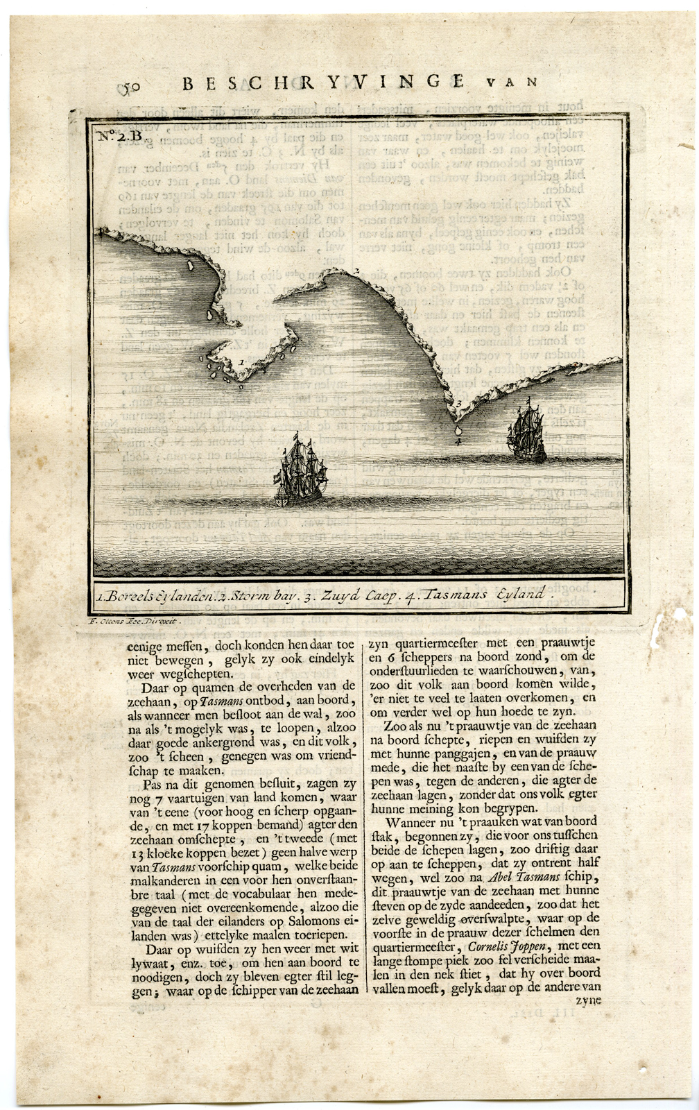 , Antique Map – TASMANIA-SHORE-SHIPS-OTTENS after VALENTIJN – 1724, Pictura Antique Prints