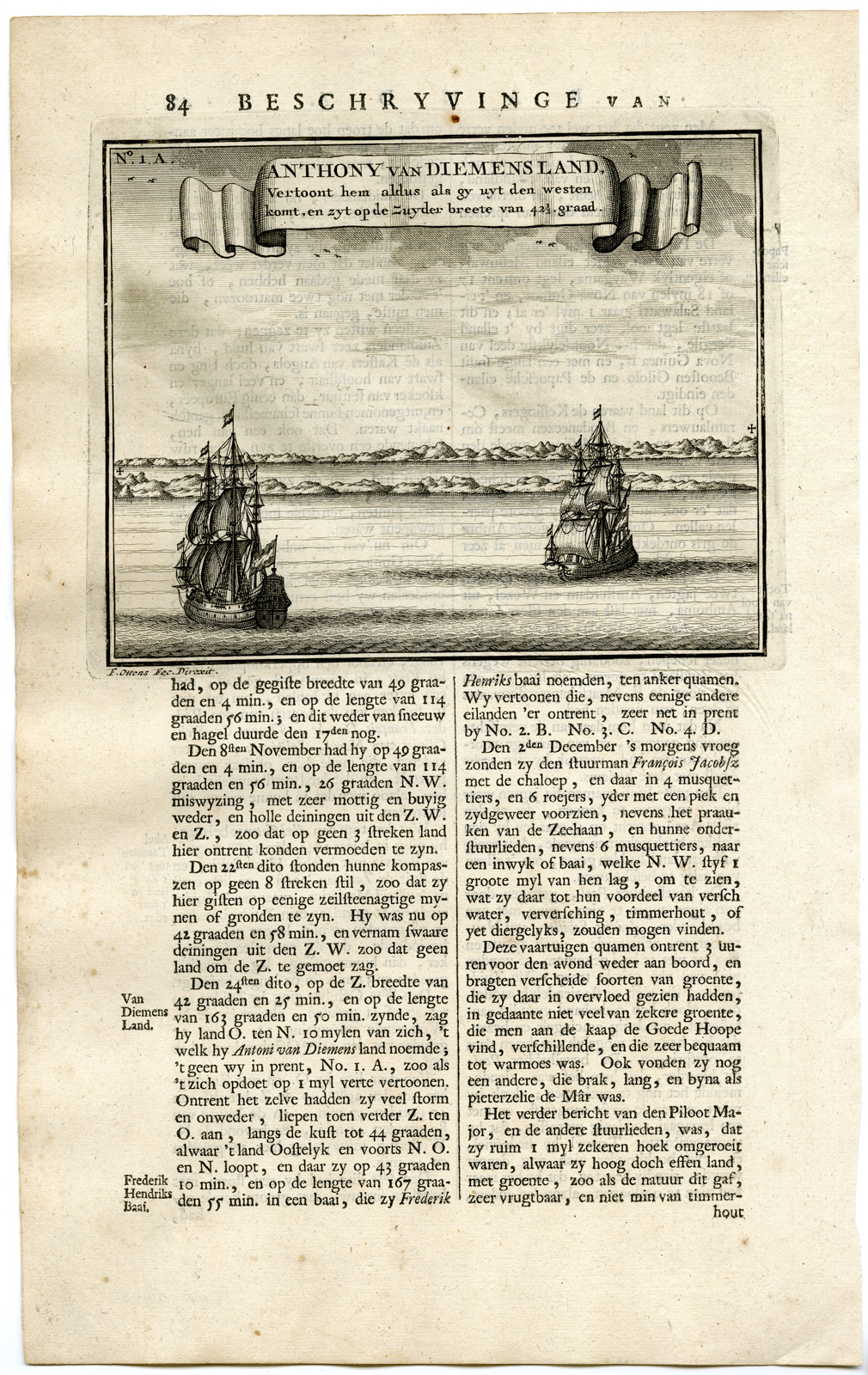 , Antique Print – TASMANIA-VAN DIEMENS LAND-OTTENS after VALENTIJN – 1724, Pictura Antique Prints