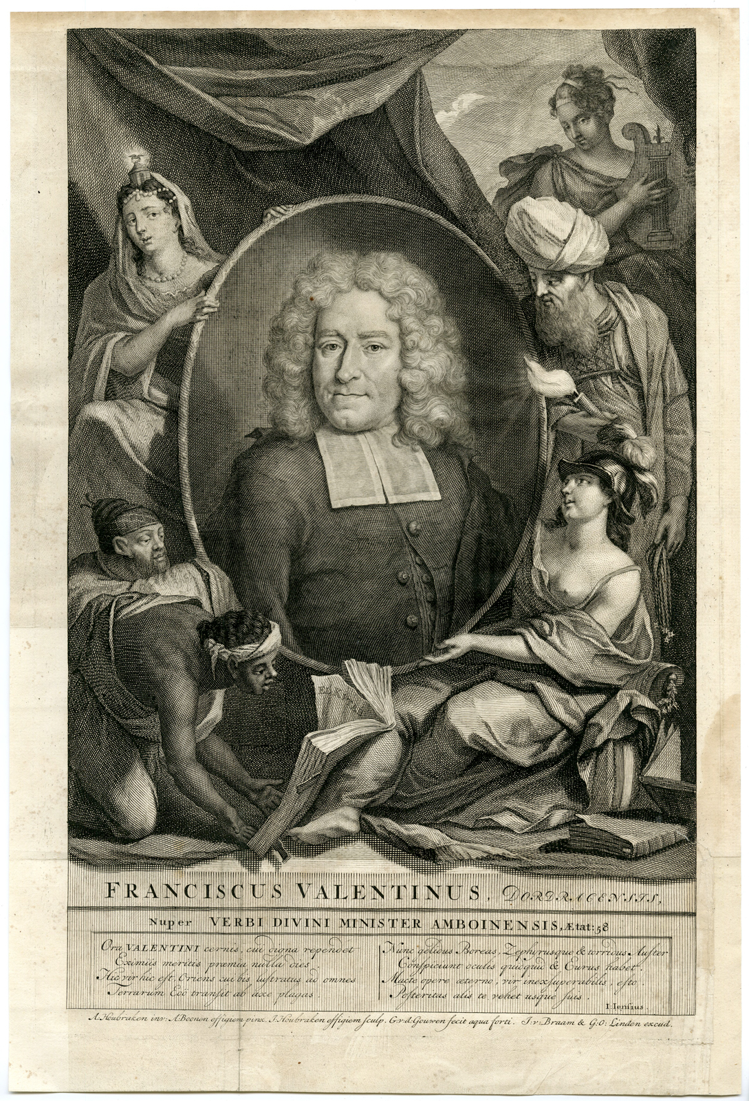 , Antique Print – PORTRAIT OF FRANCOIS VALENTIJN-HOUBRAKEN-GOUWEN after BOONEN – 1724, Pictura Antique Prints