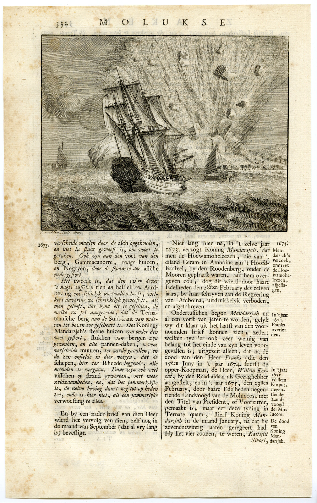 , Antique Print – TERNATE-EARTHQUAKE-SHIPS-MALUKU-INDONESIA-VALENTIJN-VOC – 1724, Pictura Antique Prints