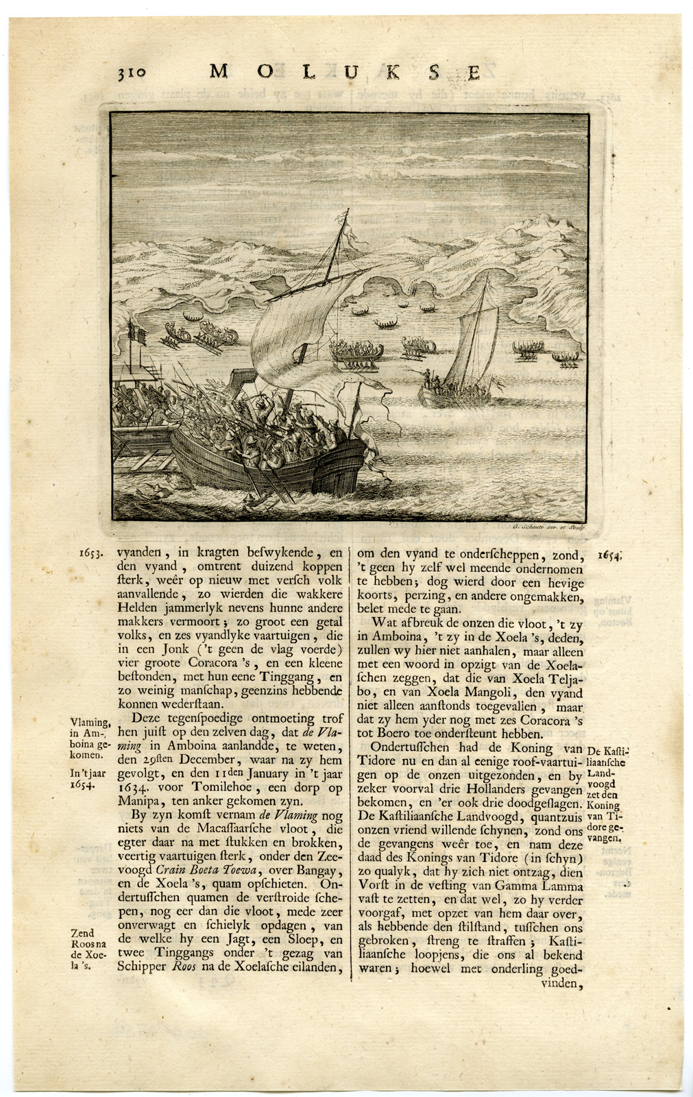 , Antique Print – AMBON-FLEET-ATTACK-SHIPS-MALUKU-INDONESIA-VALENTIJN-VOC – 1724, Pictura Antique Prints