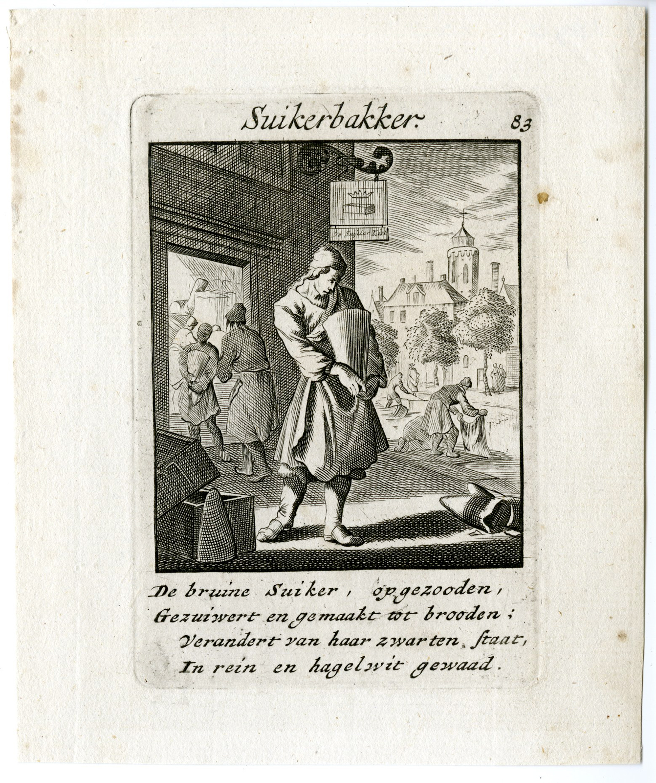 , Antique Print-PROFESSION-SUIKERBAKKER-SUGAR BAKER-Luyken-c.1700, Pictura Antique Prints