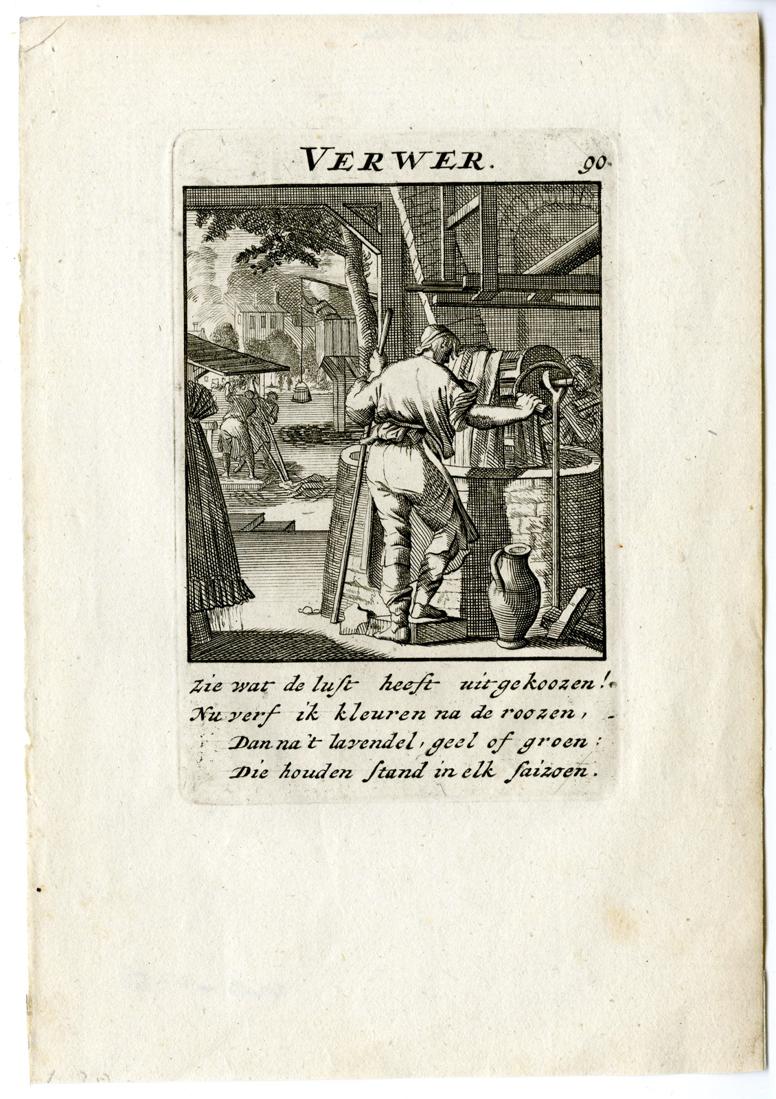 , Antique Print-PROFESSION-VERWER-PAINTER-Luyken-c.1700, Pictura Antique Prints
