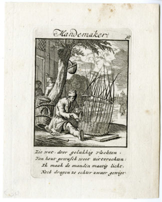 Antique Print-PROFESSION-MANDEMAKER-BASKET MAKER-Luyken-c.1700