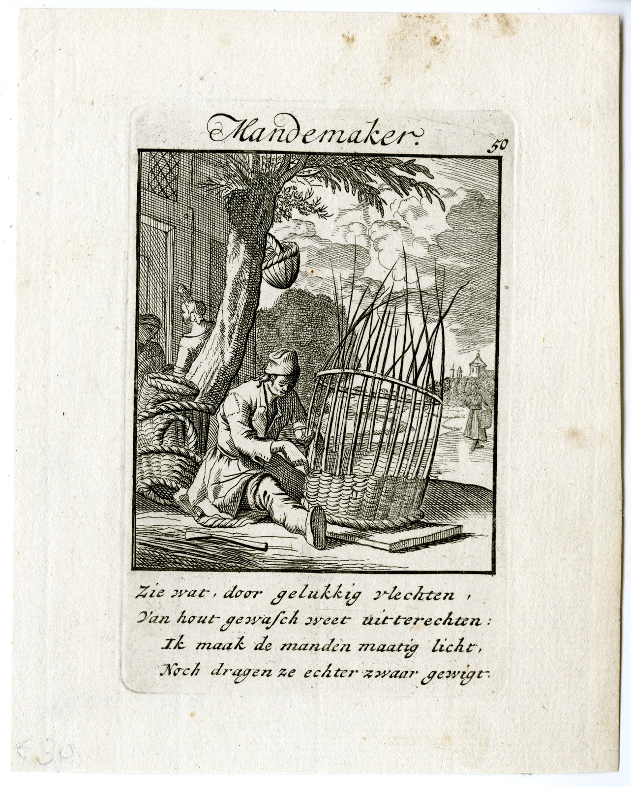 , Antique Print-PROFESSION-MANDEMAKER-BASKET MAKER-Luyken-c.1700, Pictura Antique Prints