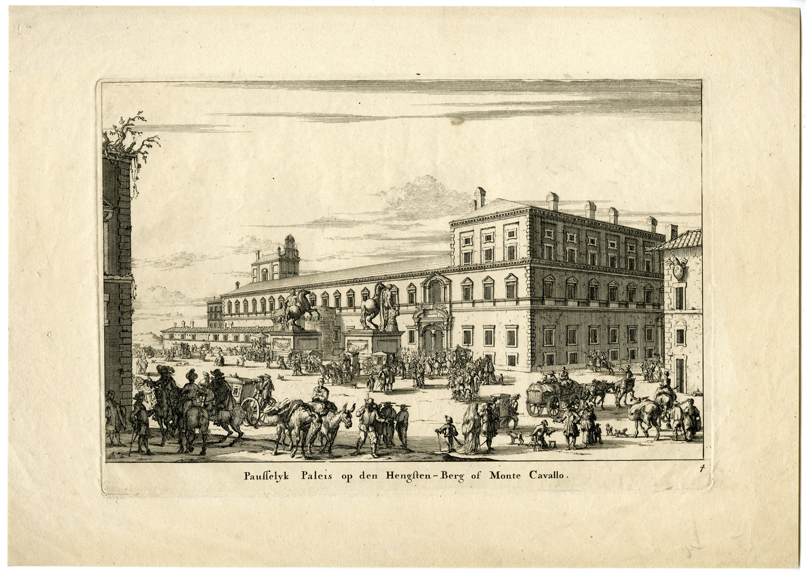 , Antique Print – ROME-PAPAL PALACE-MONTE CAVALLO-SWIDDE after unknown artist – c.1680, Pictura Antique Prints