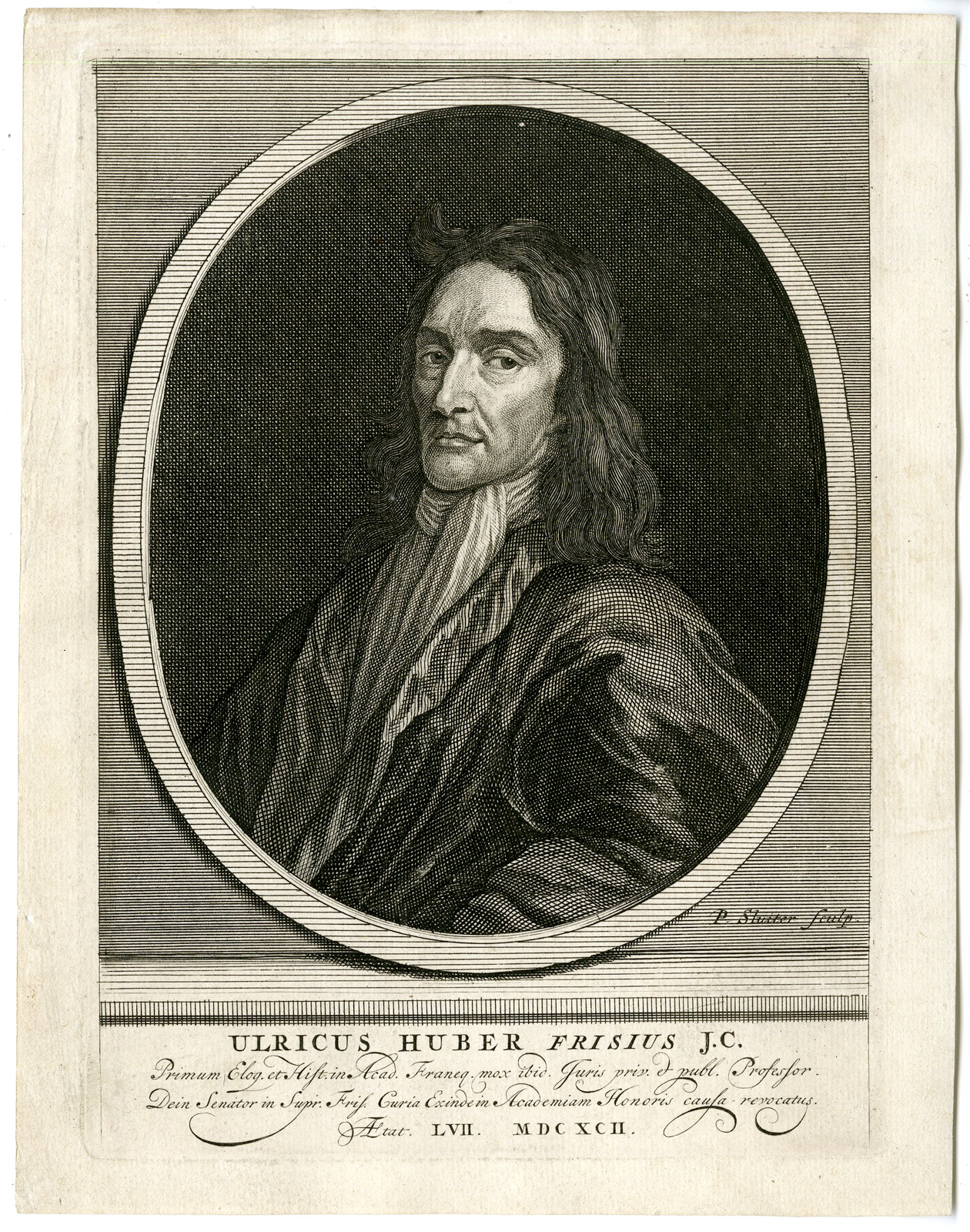, Antique Print – PORTRAIT ULRICUS HUBER-LAW PROFESSOR-SLUITER-SLUYTER after own design – 1692, Pictura Antique Prints