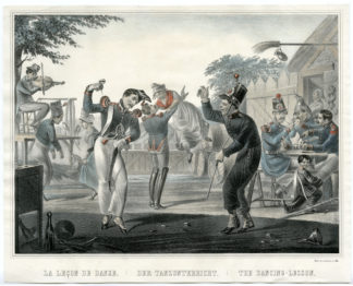 Antique Print - DANCE LESSON-SOLDIERS-MILITARY-FIDDLE-SCHOLZ - c.1830