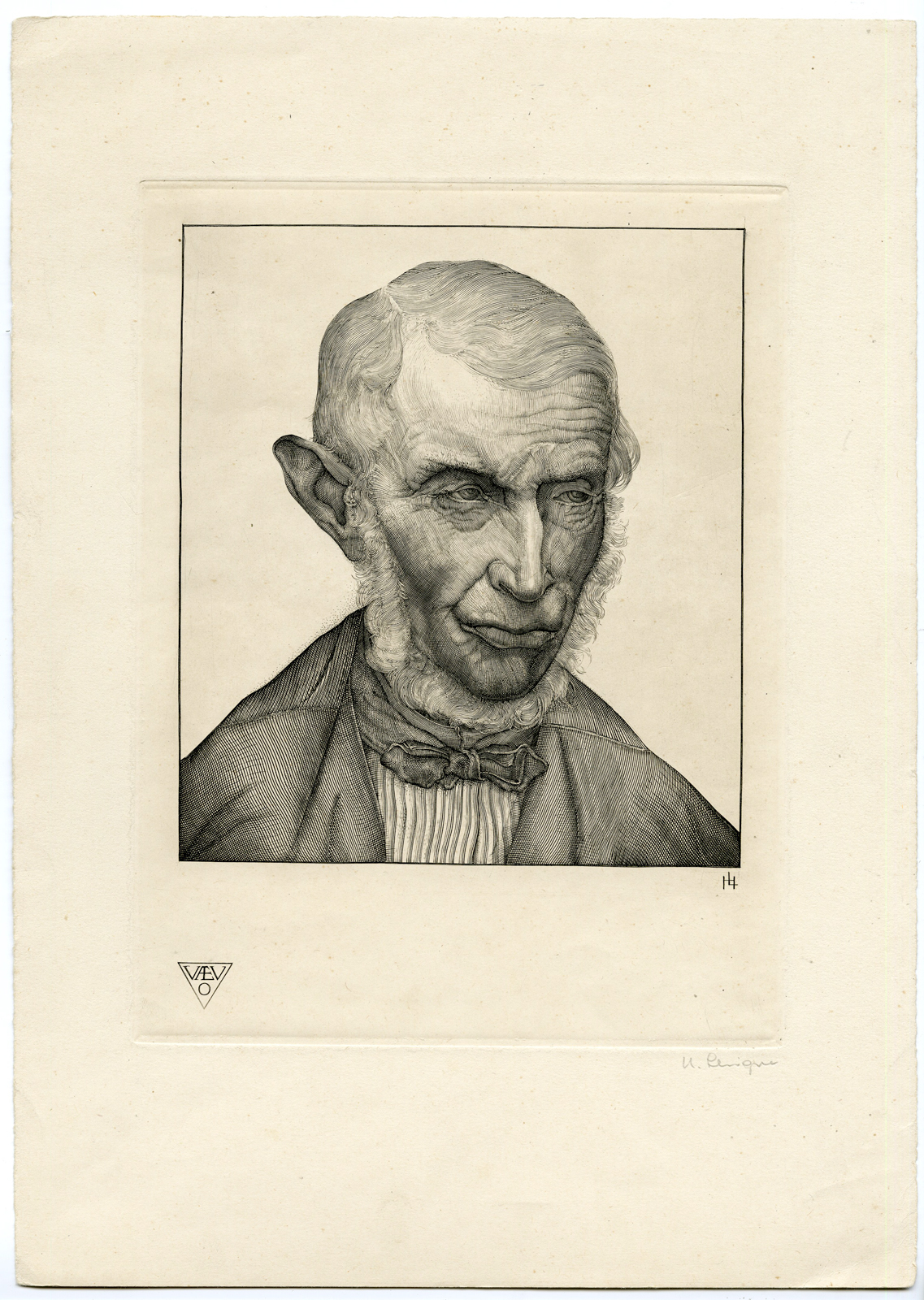 , Antique Print – HEAD OF A FISHERMAN-LEVIGNE after own design – 1944, Pictura Antique Prints