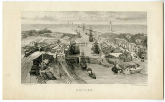 Antique Print - IJmuiden-Fantasy view-Sluice-Lighthouse-Netherlands [W. Steelink after C. Rochussen, 1863]