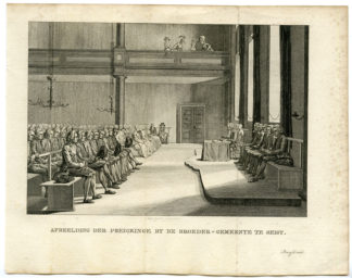 Antique Religious Print - Preaching-Hernhutters-von Zinzendorf at Castle Zeist [c.1780 ]