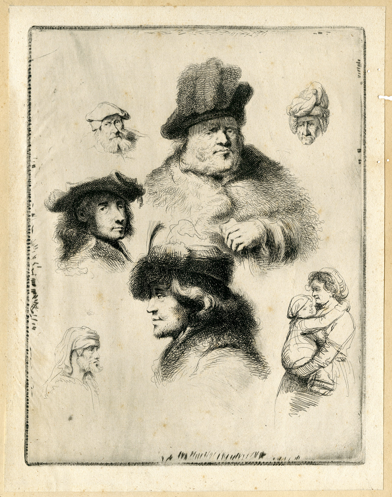 Pco 7784 416x527 Antique Print - FIGURE STUDIES-CLAUSSIN after REMBRANDT - c.1800