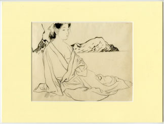 Antique Drawing-JAPANESE FEMALE FIGURE-BATH-Kajita Hanko-c.1910
