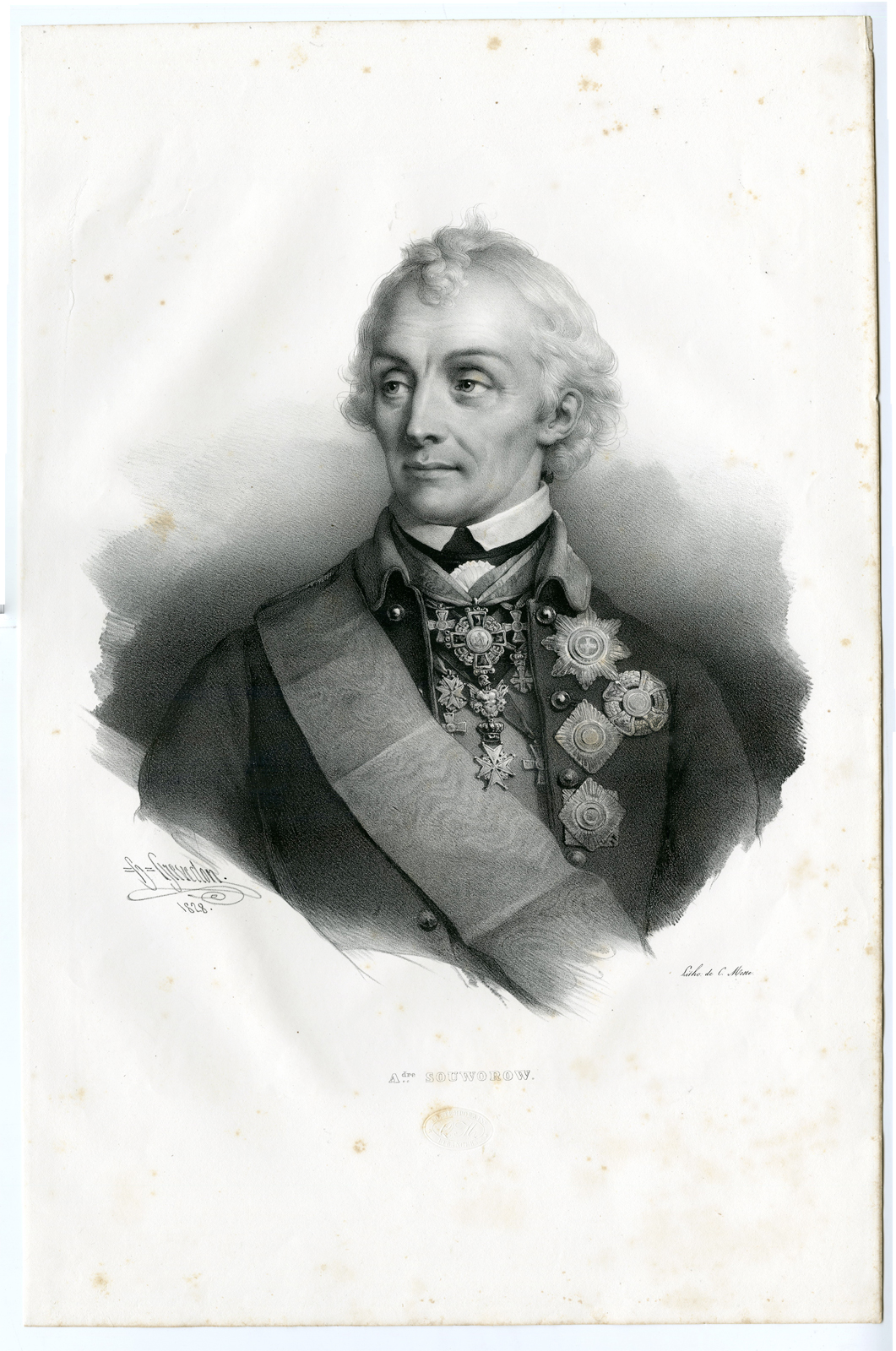 , Antique Print – PORTRAIT-ALEXANDER SUVAROV-RUSSIAN GENERAL-GREVEDON-MOTTE after own design – 1828, Pictura Antique Prints