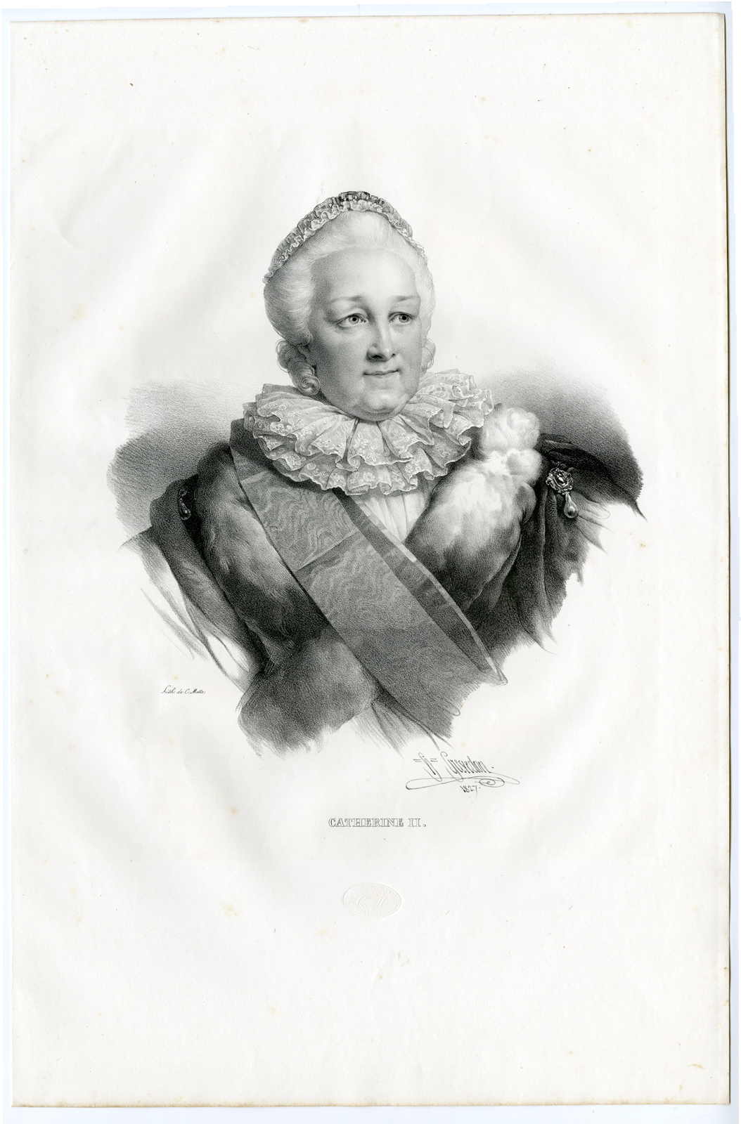 , Antique Print – CATHERINE THE GREAT-EMPRESS-RUSSIA-GREVEDON-MOTTE after own design – 1828, Pictura Antique Prints