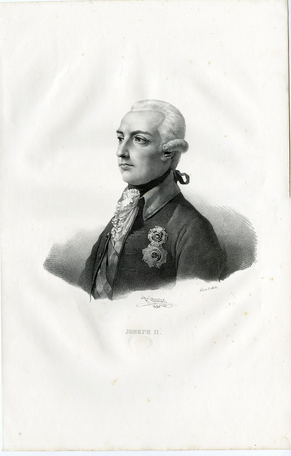 , Antique Print – PORTRAIT-JOSEPH II-HOLY ROMAN EMPORER-GREVEDON-MOTTE after own design – 1828, Pictura Antique Prints