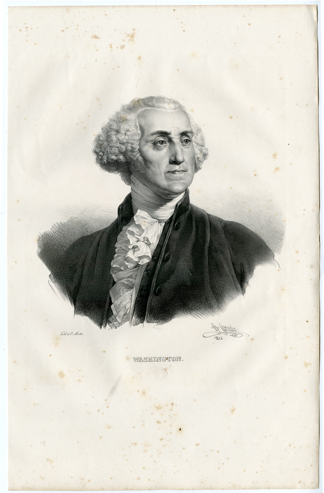 , Antique Print – PORTRAIT-GEORGE WASINGHTON-GENERAL-GREVEDON-MOTTE after own design – 1828, Pictura Antique Prints