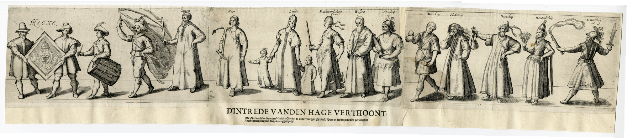 , Antique Print – RHETORICIAN CHAMBER THE HAGUE-DRAMA-VIRTUES-HEYNS – 1607, Pictura Antique Prints