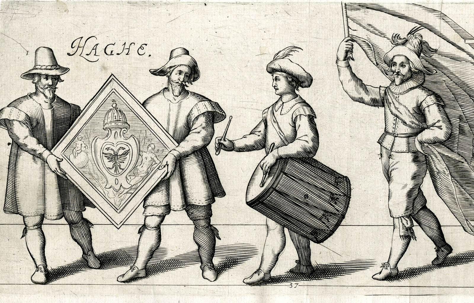 , Antique Print – RHETORICIAN CHAMBER THE HAGUE-DRAMA-VIRTUES-HEYNS – 1607, Pictura Antique Prints
