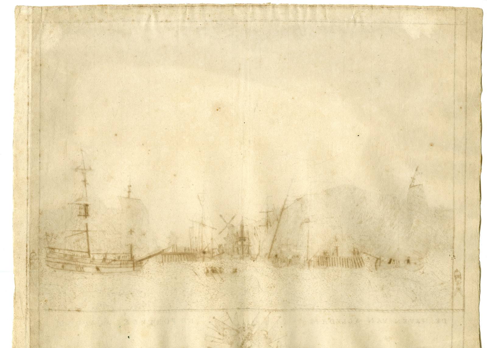 Pco 7995 416x297 Antique Drawing - HARBOUR-SCHIEDAM-BOATS-SHIPS-DE JONG - c.1780 - Image 2