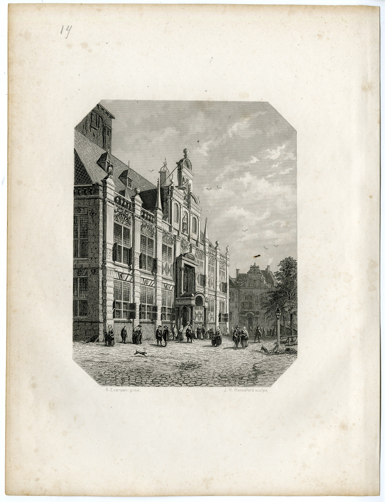 , Antique Print – TOWN HALL-DELFT-STEELINK after LENNEP – 1880, Pictura Antique Prints