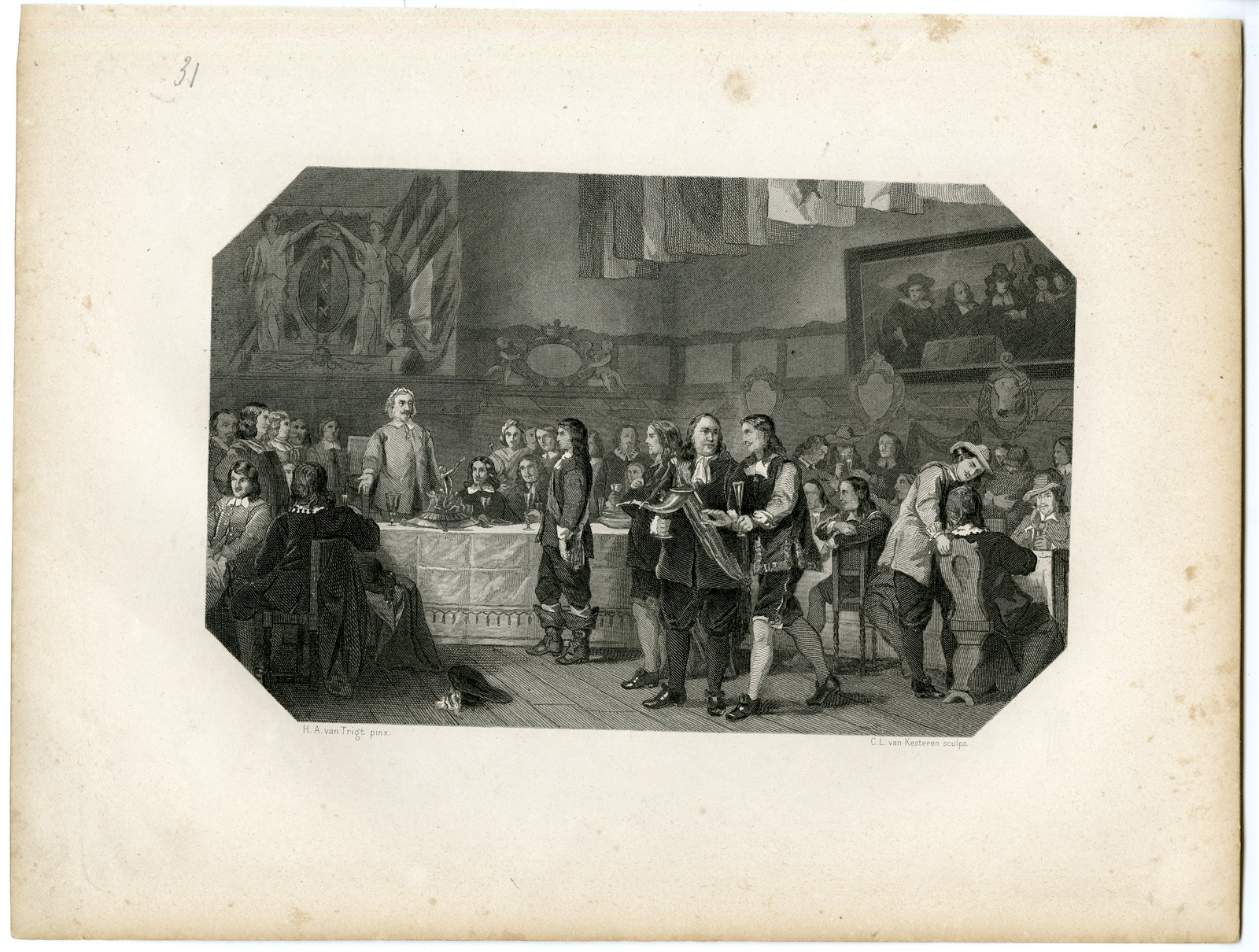 , Antique Print – PARTY-SAINT LUKAS-ARTIST GUILD-AMSTERDAM-STEELINK after LENNEP – 1880, Pictura Antique Prints