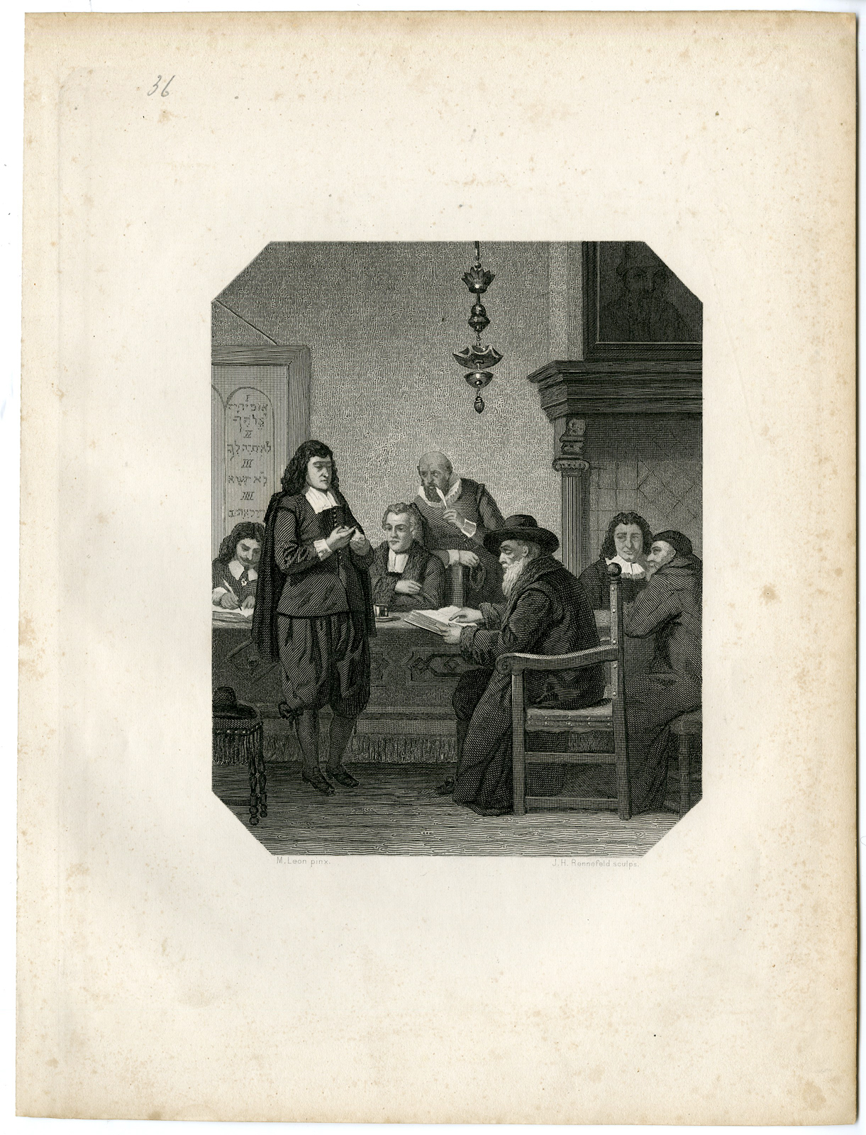 , Antique Print – SPINOZA-JEWISH-DUTCH PHILOSOPHER-STEELINK after LENNEP – 1880, Pictura Antique Prints