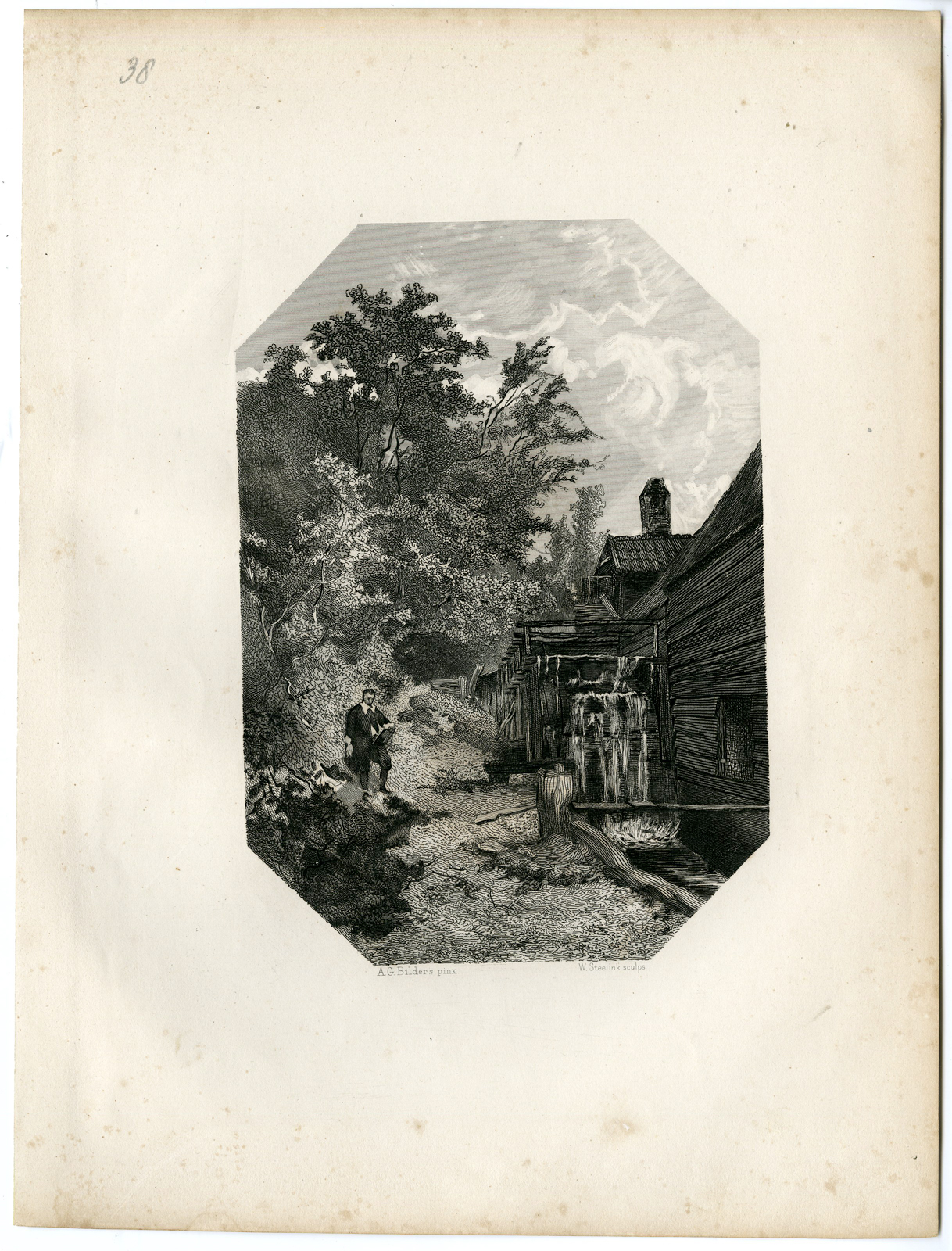 , Antique Print – JACOB RUYSDAEL-LANDSCAPE-PAINTER-STEELINK after LENNEP – 1880, Pictura Antique Prints