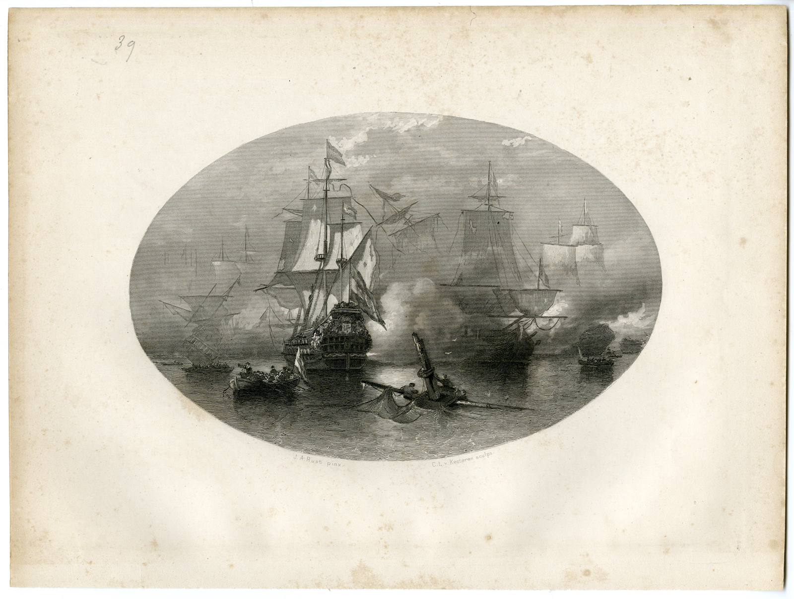 , Antique Print – DUTCH-ENGLISH SEA BATTLE 1672-SOLEBAY-STEELINK after LENNEP – 1880, Pictura Antique Prints