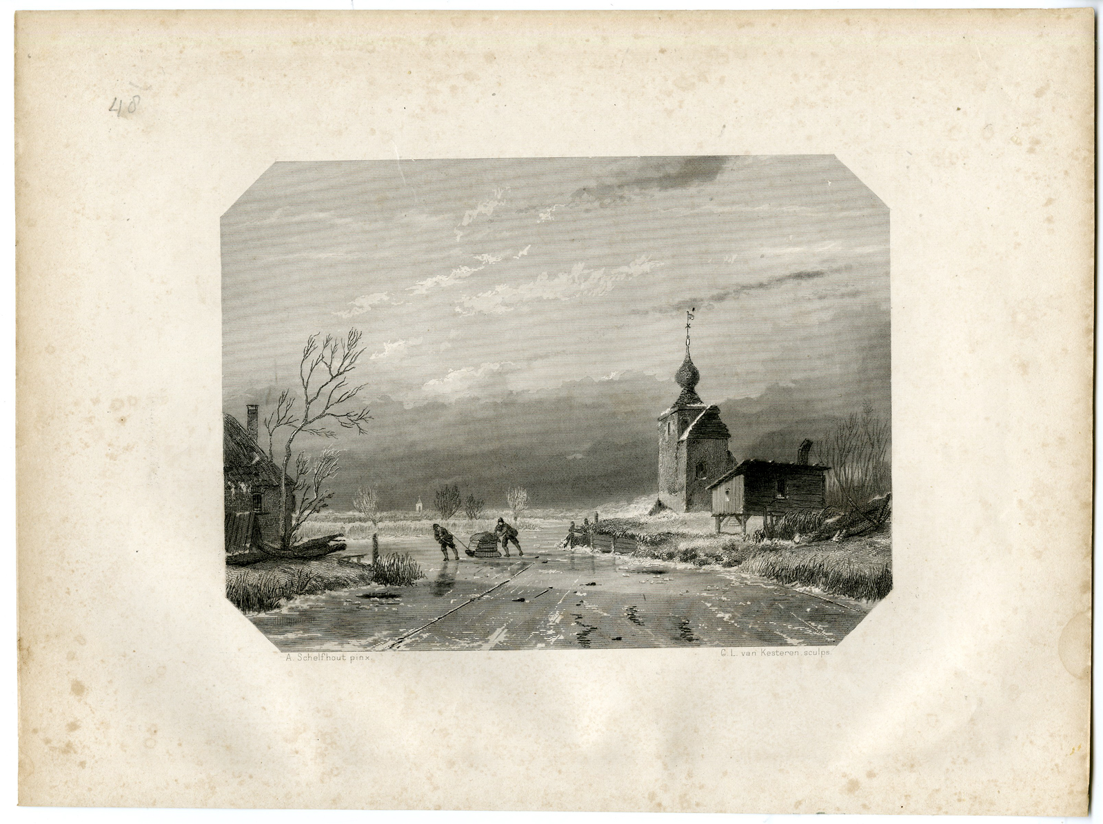 , Antique Print – WINTER-YEAR 1740-STEELINK after LENNEP – 1880, Pictura Antique Prints