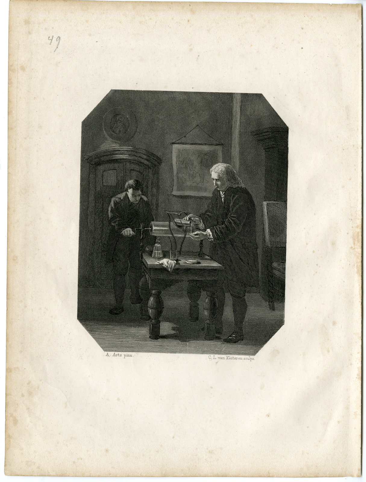 , Antique Print – MUSSCHENBROEK-CUNAEUS-SCIENTISTS-INVENTOR-STEELINK after LENNEP – 1880, Pictura Antique Prints