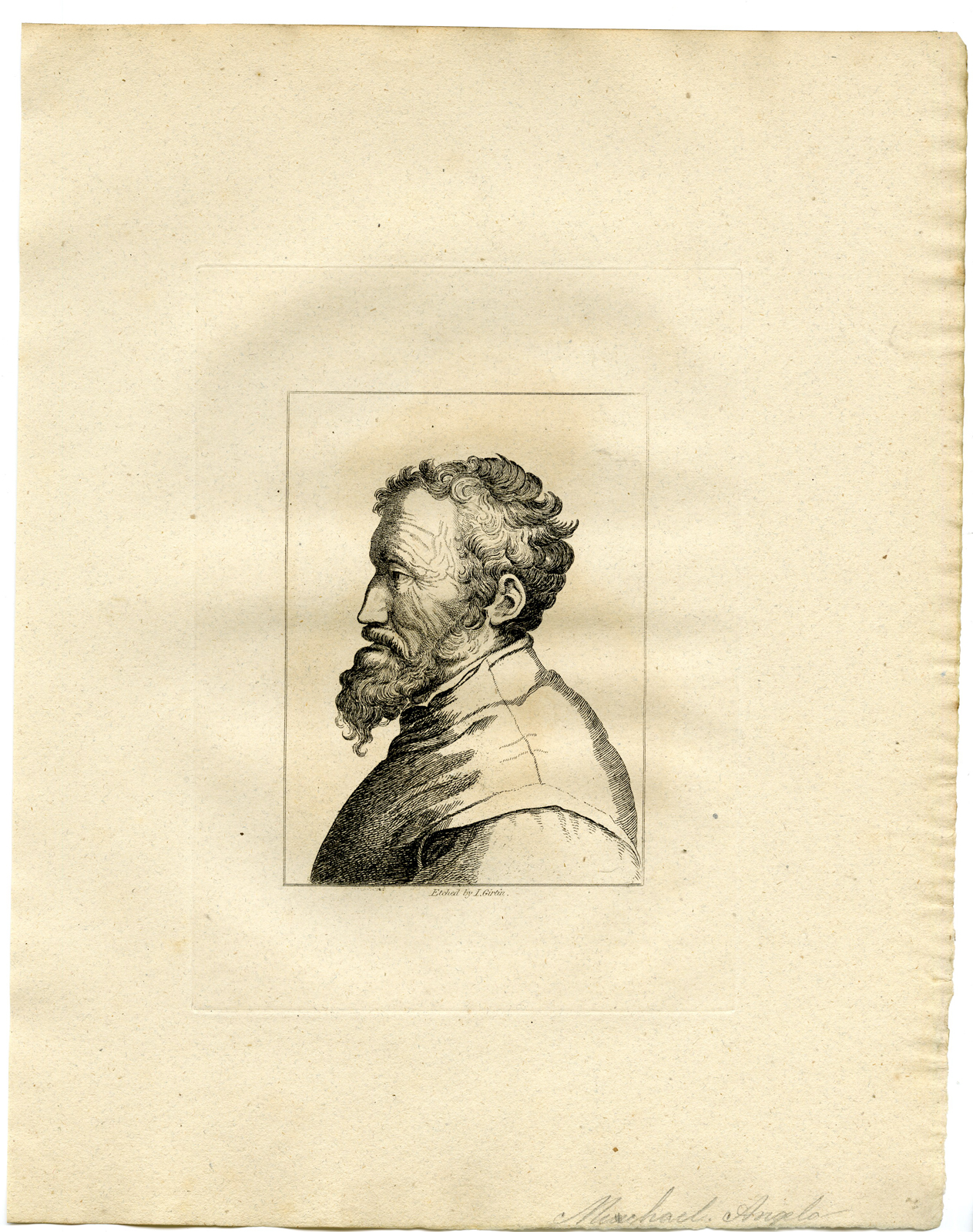 , Antique Print – PORTRAIT-MICHELANGELO BUONAROTTI-GIRTIN after TBD – 1817, Pictura Antique Prints