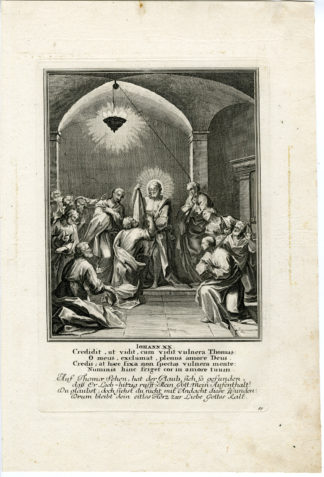 Antique Religious Print - Jesus showing wounds to Thomas [Christoph Weigel, c.1695]
